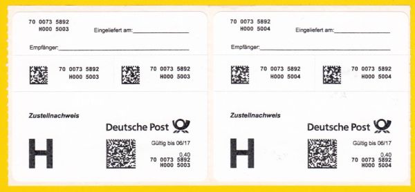 Zwei Label Zustellnachweis von der Rolle von der Firma 