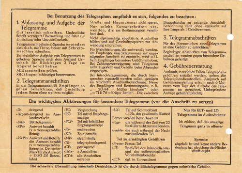 Ab und zu sind auch die Rückseiten eines Telegramms bedrucktL Ein sehr interessanter Vordruck aus dem Jahr 1953, erkennbar am Druckvermerk, mit vielen Informationen rund ums Telegramm. Unten stehen zum Beispiel wichtige Abkürzungen