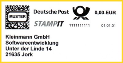 Musterabdruck ohne Wertangabe und mit Kennung 1111111111 mit Datum 1.1.01