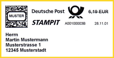 Musterabdruck mit richtiger Kennung und Wertangabe nach Freigabe für Jedermann im Herbst 2001