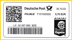 Digitalmarke mit Freimachung für Expresssendung international
