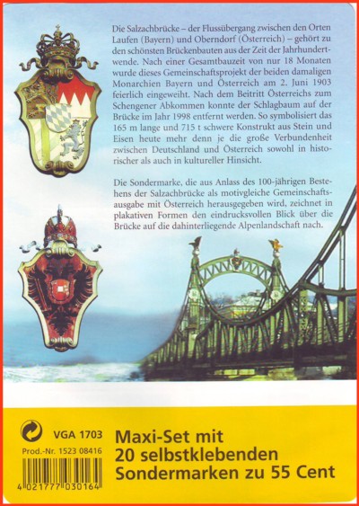 Die Rückseite des selbstklebenden Markenheftchens das als Postwertzeichengebinde verkauft wurde Die Rückseite des selbstklebenden Markenheftchens das als Postwertzeichengebinde verkauft wurde