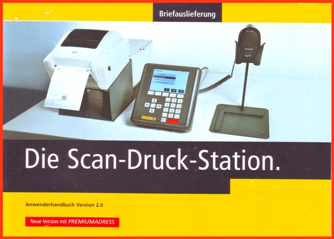 Titelbild der Scan-Druck-Station von einer Mitarbeiterinformation vom Anwenderhandbuch Version 2.0 mit Premiumadress aus dem Jahre 04/2005 Titelbild der Scan-Druck-Station von einer Mitarbeiterinformation vom Anwenderhandbuch Version 2.0 mit Premiumadress aus dem Jahre 04/2005