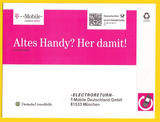 Electroreturn Versandtüte stabiler Kartonpapier hoch - hinten ohne zusätzlich angeheftenen Infoflyer