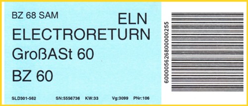 Zum Abschluß passt hier noch einer von verschiedenen Infoträgern Electroreturn hin, er ging vom BZ 68 (Mannheim) SAM-Stelle (Service-Adress-Management) zur Großannahmestelle des BZ 60 (Frankfurt)