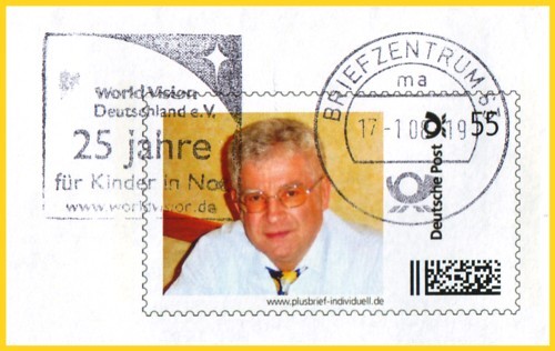 Briefausschnitt mit Markenmotiv persönliches Foto des Rundbriefredateurs der Arbeitsgemeinschaft Briefpostautomation (Auflage 20 Stück) mit Maschinenstempel vom Briefzentrum 63 (Offenbach) vom 17. Januar 2008