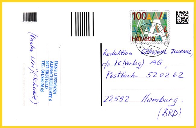 Schweizer Ganzsache mit zusätzlichen zweidimensionalen Barcode als Sicherheitsmerkmal