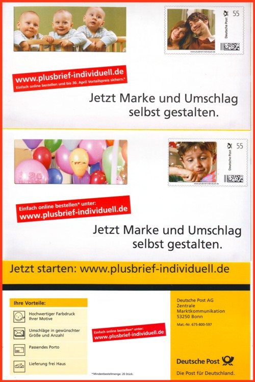 2 weitere Werbebeispiele zum Plusbrief Individuell jeweils die Vorderseite und unten die gleiche Rückseite