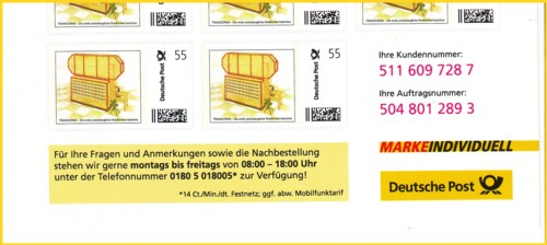 Bogenunterrand aus der Anfangszeit im November 2009 - hier noch mit roter Kunden- und Auftragsnummer