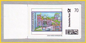 Marke Individuell mit sehr schönem Motiv von Hundertwasser mit der nicht alltäglichen Portostufe 70 Cent für einen Standardbrief Europa bis zum 31. Dezember 2010