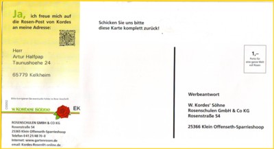 Die Infocard hier mit abgezogenen Aufkleber vom selben Absender, nur anderer Empfänger