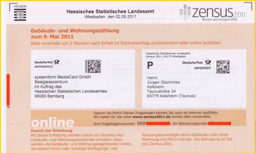 Der obere vordere Teil des Fragebogens - hier ist schön die Hinsendungsfrankatur sowie die Freimachung Responseplus mit Ausprägung Antwort zu sehen