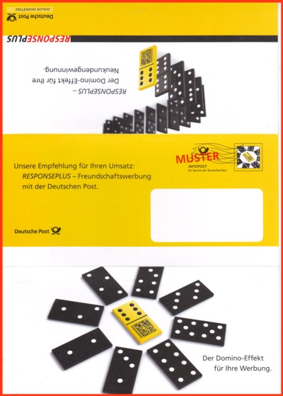 Vorderseite des aufgeklappten Werbeumschlags der Deutschen Post von den Mailingtagen 2011 mit einer Responseplus Sendung zum Abtrennen mit Ausprägung Empfehlung