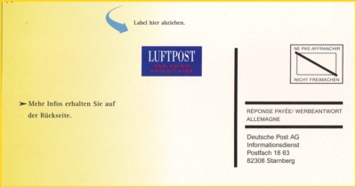 Infocard International ohne Aufkleber für die Option "Internationale Werbeantwort"