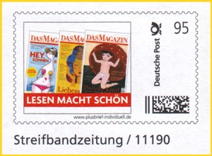 Ausschnitt einer Streifbandzeitung mit Plusbrief Individuell Freimachung - hier 3. Gewichtsstufe von 101 bis 250 Gramm