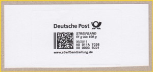 Produktmarke Streifband für die zweite Portostufe 51 bis 100 Gramm Produktmarke Streifband für die zweite Portostufe 51 bis 100 Gramm