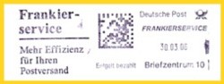 Frankierservice mit Postwerbung und Klischee in Form eines Matrixcodes