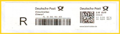 Briefstation 2. Generation Frankfurt mit integierten Labeldrucksystem hier noch zusätzlich mit Einschreibenstrichcode