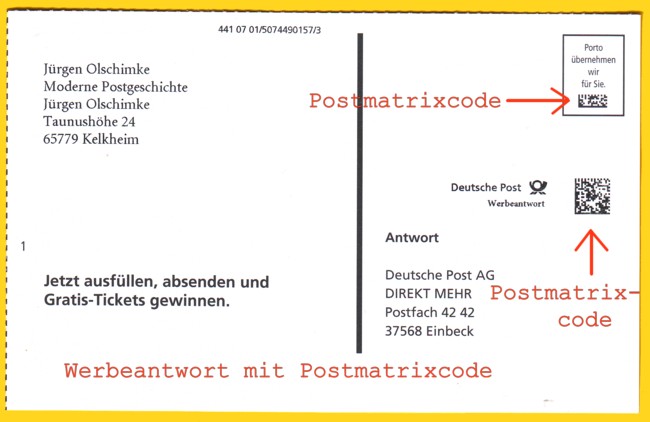 Werbeantwort mit Postmatrixcode aus dem Frühjahr 2007