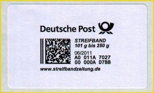 Produktmarke Streifband aus der ersten Charge für eine Streifbandzeitung 251 bis 500 Gramm