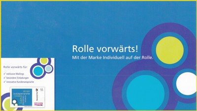 Vorderseite der Klappkarte mit entfernter Schachtel der Rollenmarke