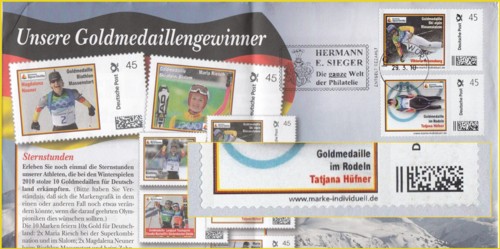 Ausschnitt von einer Werbesendung von der Firma Sieger mit 2 verschiedenen Rollenmarken "Marke Individuell" aus der Anfangszeit von einem der ersten Kunden mittels Absenderstempelung vorausentwertet - Produktname mit URL