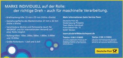 Werbeflyer aus dem Jahr 2013 mit Werbung für die Rolle (Rückseite)