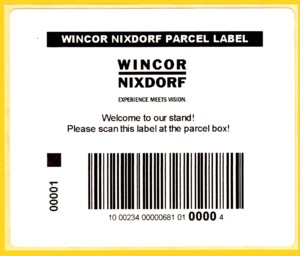 Pakettestlabel aus dem Wincor Nixdorf SB-Automat von der Postexpo 2012 in Brüssel