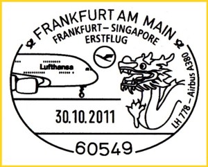 Erstflug Frankfurt - Singapur mit dem A 380 von Lufthansa am 30.10.2011