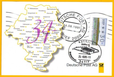 Konzept Brief 2000 - Vorderseite einer Postsache zur Einladung der Gäste für die Eröffnungsfeier eines der ersten Briefzentren in Deutschland