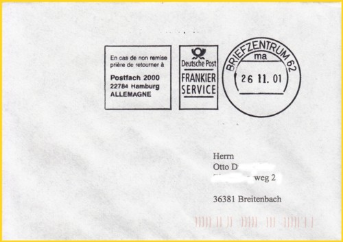Ein extrem ungewöhnlicher Handgummiklappstempel vom Großannahmeschalter des IPZ, der nur kurze Zeit eingesetzt wurde