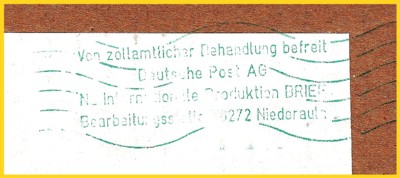 grüner Handrollstempel Postverzollung aus dem IPZ 2