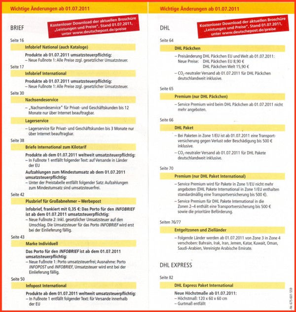 Neues Beiblatt mit Stand 1. Juli 2011 zum Entgeltheft Stand 1. Januar 2011 Neues Beiblatt mit Stand 1. Juli 2011 zum Entgeltheft Stand 1. Januar 2011
