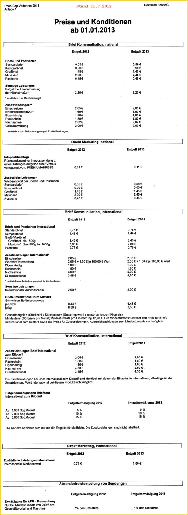 Neue Entgelte zum 1.1.2013 Neue Entgelte zum 1.1.2013