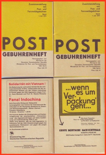 Das Gebührenheft vom 1 Juli 1971 - vorne sieht es noch fast identisch aus - hinten fällt zuerst die unterschiedliche Reklame auf - ganz unten im Kleingedruckten kann man erkennen, das es sich um zwei verschiedene Auflagen handelt! - wer kennt die Unterschiede ? - gibt es weitere DDR-Hefte mit 2. Auflagen ?