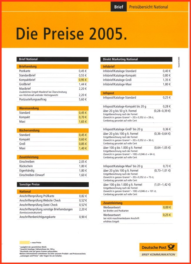 Entgeltänderungsinfoblatt zum 1. Januar 2005 - National Entgeltänderungsinfoblatt zum 1. Januar 2005 - National