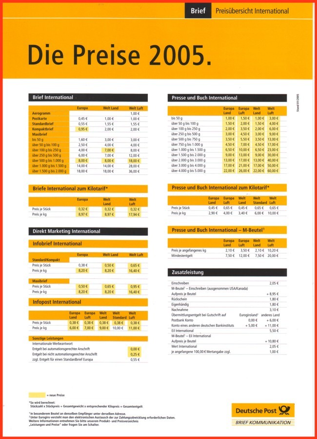 Entgeltänderungsinfoblatt zum 1. Januar 2005 - International Entgeltänderungsinfoblatt zum 1. Januar 2005 - International