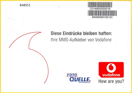 Die Rückseite der Warensendung - scheinbar werden die Aufkleber bei FotoQuelle gefertigt und von dort aus verschickt