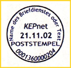 Die Mustervorlage des KEPnet Stempels für Privatpostfirmen, wie er geschützt wurde