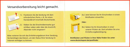Die linken 2 Doppelinnenseiten der Verpackung sind immer mit gleichlautenden Text
