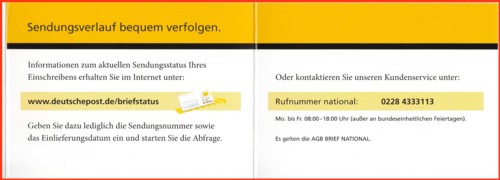 Die rechten 2 Doppelinnenseiten der Verpackung sind immer mit gleichlautenden Text