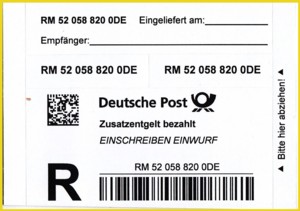 Das Label "Einschreiben Einwurf" aus dem 10er-Vorratsblock