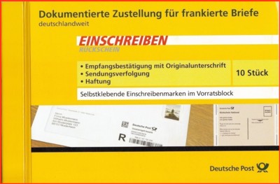 Vorderseite der Verpackung der Einschreibenmarke "Einschreiben Rückschein"
