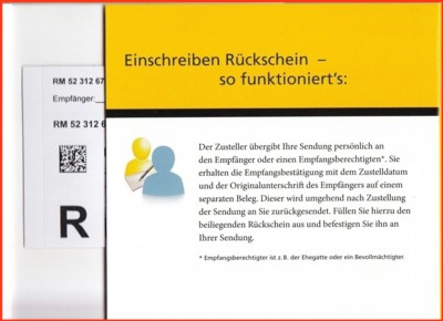 Rechte Innenseite der Verpackung des 10er Vorratsblock Einschreiben Rückschein