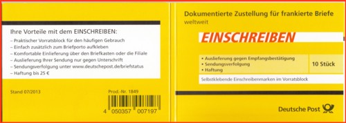 Die Aussenseite der 10er-Verpackungseinheit "Einschreiben"