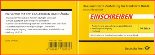 Die Aussenseite der 10er-Verpackungseinheit "Einschreiben Eigenhändig"