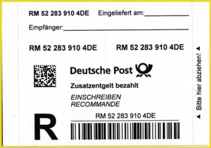 Das Label "Einschreiben" aus dem 10er-Vorratsblock