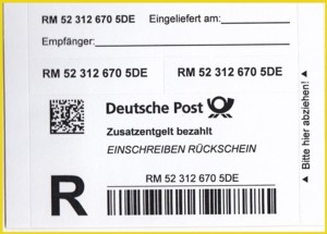 Das Label "Einschreiben Rückschein" aus dem 10er-Vorratsblock