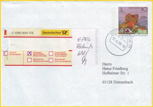 Wurde der Einlieferungsschein beispielsweise falsch im EPOS-Drucker eingelegt, so erfolgte der Ausdruck wie hier zu sehen ist, nicht auf dem vorgesehenen weißen Feld