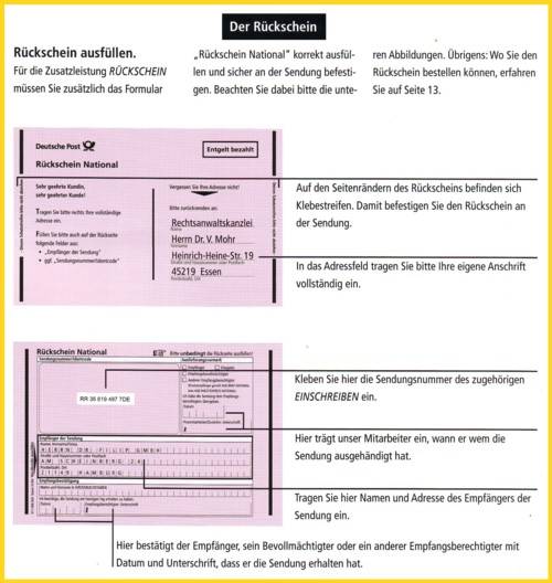 Der überarbeitete neue Inlandsrückschein ab Januar 2004